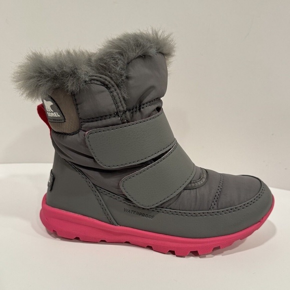 SOREL Whitney II Strap Waterproof Boots Size 12 Gray Pink Winter Faux Fur Lining - Picture 4 of 12